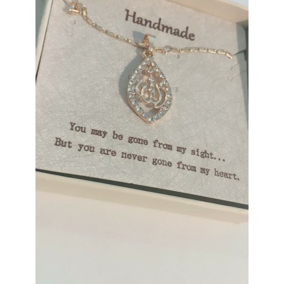 Handmade Rhinestone Gold-Tone Pendant Necklace Memory "You are Never Gon… - Picture 2 of 6